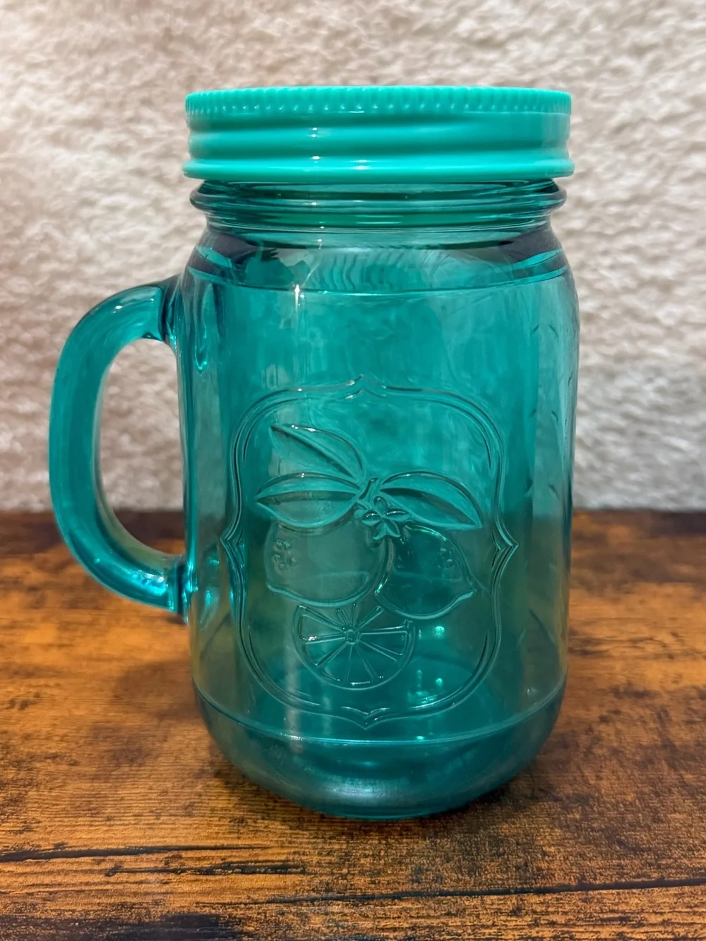 Aladdin MASON Jar Mug Cup 16oz Teal Insulated Lid Handel Plastic Lemon BPA Free
